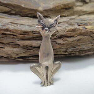 Vintage Siam Cat Brooch Pin Sterling Silver 925